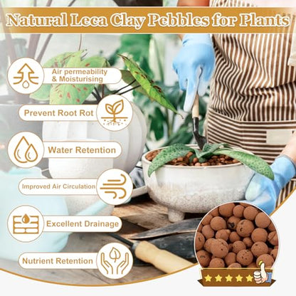 16LB Organic Leca Clay Pebbles for Plants, 4-16mm Natural Leca Ball | Reusable, Drainage, Aeration, Moisture Retention, Hydroponic, Lightweight for Orchids, Succulents, Terrarium, Indoor Plants - size: 16LB