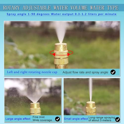 98Ft Greenhouse Drip Irrigation Kit Automatic Irrigation System 360°Adjustable 30 Brass Spray Nozzles 1/2'' Irrigation Tubing Hose Patio Misting Plant Watering with Blank Distribution Tubing Hose - size: 98FT