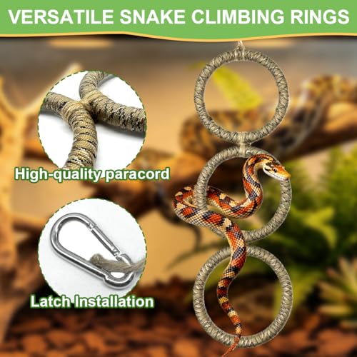 2 Pcs Snake Enrichment Toys with Hammock, 3-Ring Snake Climbing Accessories for Ball Python, Reptiles Climbing Toy Hammocks, Snakes Tank Accessories