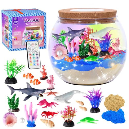 Hannstar Ocean Light Up Terrarium Kit for Kids - Sea Animal Toys with LED Night Light Ocean Animal Birthday Gift for Boys & Girls Ages 4 5 6 7 8-12, Kids Arts & Crafts Kit Easter Ideal Gifts - color: Ocean