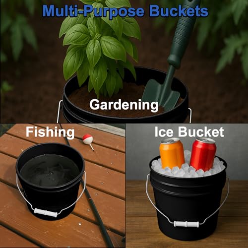 1-Gallon Bucket with Airtight Lid – Made in USA, Food Grade BPA Free Plastic, Heavy Duty Multi-Use, Metal Handle with Grip, Stackable Storage – Black, 4 Pack - color: Black, size: 4