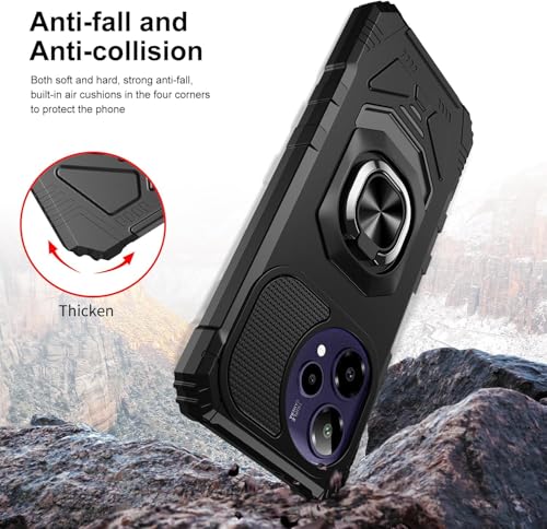 for Cricket Icon Pro SN512C 2026 Robotic Ring Stand Hybrid Cover Phone Case + Extreme Band (Black) - color: Black