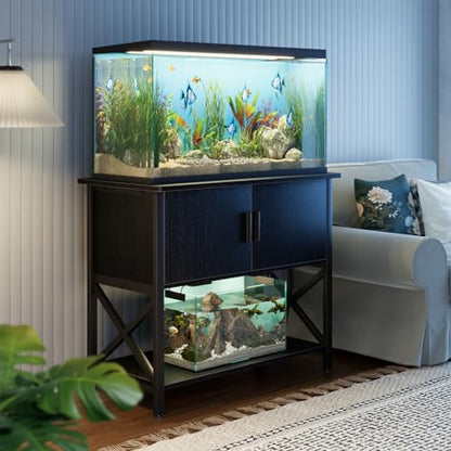 APPOLYN 40-50 Gal Aquarium Stand with Cabinet Storage, Black | 36.6"Lx18.9"W, Fish Tank Stand, Metal Frame, Adjustable Feet, Turtle Reptile Tank Stand, Easy Assembly, Living Room, Office - color: Black