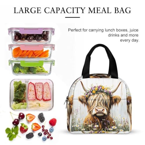 Rustic Highland Cow Flower Lunch Bag for Women Men | Insulated Lunch Box Leakproof Food Meal Containers Reusable Foldable 6L Capacity Lunch Tote Bags for Work Picnic Travel - color: Style 3