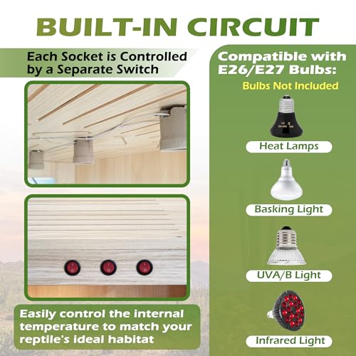 Royxen Bearded Dragon Tank,82 Gallon Reptile Tank with Leg Stand,Built-in Lighting Reptile Enclosure,Tempered Glass Bearded Dragon Encloure for Chameleon (Oak,48"x 20"x 20") - color: Oak, size: 82 Gallons,48"x20"x20"