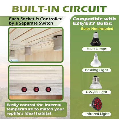 Royxen Bearded Dragon Tank,82 Gallon Reptile Tank with Leg Stand,Built-in Lighting Reptile Enclosure,Tempered Glass Bearded Dragon Encloure for Chameleon (Oak,48"x 20"x 20") - color: Oak, size: 82 Gallons,48"x20"x20"