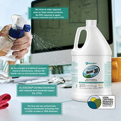Benefect Botanical Decon 30 Disinfectant Cleaner - All Natural Formula for Effective Cleaning Power - Ideal for Restoration Jobs & Water Damage - 20476 - 1 Gallon - size: 128 Fl Oz (Pack of 1)