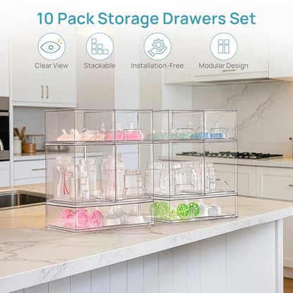 Vtopmart 10 Pack Baby Bottle Organizer Set, Stackable Storage Drawers Ideal for Kichen Countertop, Vanity, Bathroom, Cabinet, Pantry Organization - style: 4 Small+4 High+2 Wide