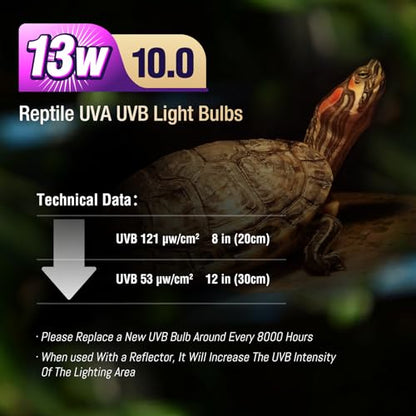Leoterra 13W 10.0 UVB Bulb – Compact Reptile uvb Light for Bearded Dragon & Green Iguana Hatchlings, Chameleons (Juvenile) & Box Turtles | High Output E26 UVB Lamp(110V) - size: 13w 10.0