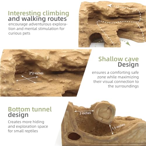 Reptile Hide Shale Scape Step Ledge Backdrop, Reptile Corner Rock Basking Platform Cave Hideout Tank Accessories Decorations, Great for Reptiles, Amphibians, Leopard Gecko, Snake, Frogs, Turtle - style: Medium-9.6*4.9*4.9