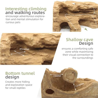 Reptile Hide Shale Scape Step Ledge Backdrop, Reptile Corner Rock Basking Platform Cave Hideout Tank Accessories Decorations, Great for Reptiles, Amphibians, Leopard Gecko, Snake, Frogs, Turtle - style: Medium-9.6*4.9*4.9