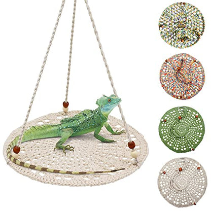 WEVONIGU Birds Hammock Bearded Dragon Rest Bed Habitats Supplies Climbing Terrarium for Lizard Leopard Gecko Parakeet Cockatiel Rats Hamster Squirrel Chameleon (Off-White) - color: Off-White