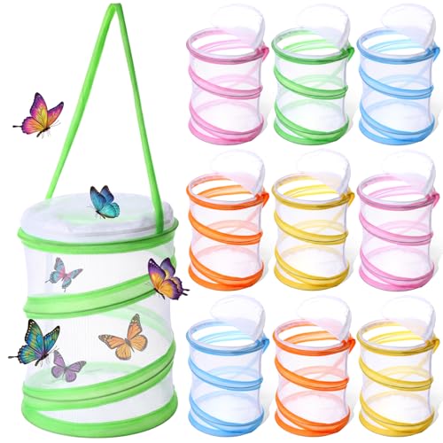 Sherr 10 Pcs Mini Butterfly Habitat Cage Mesh Foldable Insect,Multicolor | Clear Mesh Butterfly Net Cage Container, Mesh Terrarium for Insect Observation 6.2 x 7.1 in, Easy to Pbserve, Simple to Clean - color: Multicolor