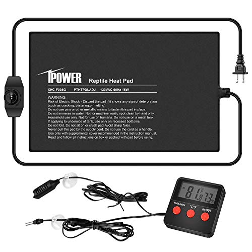 iPower 8"x12" Under Tank Warmer Heating Pad Terrarium Heat Mat with Temperature Adjustable Controller, Thermometer and Hygrometer with Temperature and Humidity Probe for Amphibian and Reptile - size: 8 X 12 Inch, style: Adjustable Pad + Thermo & Hygromete