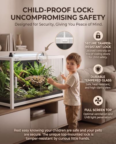 68 Gallon Reptile Tank, Snake Tank Reptile Enclosure Front Sliding Door | Stackable ventilation 68 Gallon ball python enclosure anti-escape locks and no-fingerprint handles humidify misting tubes - color: White, size: 68 Gallon