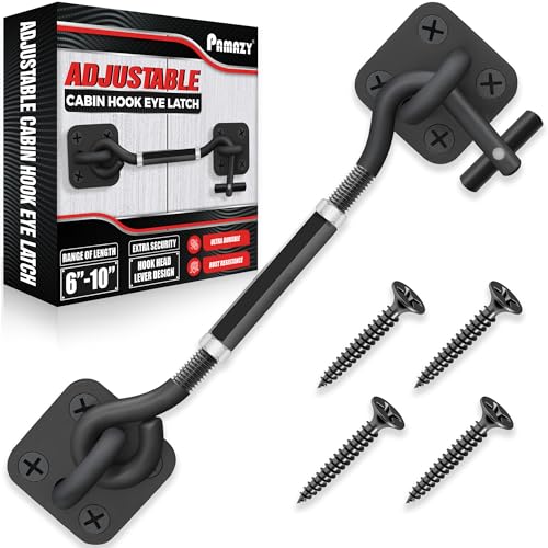 Adjustable 6"-10" Privacy Cabin Hook & Eye Latch, Barn Door Lock Gate Latch | Privacy Hook and Eye Latch for Barn Door, Gate Latch Lock Cabin Hooks for Gate Shutters Window Slide Shed Cabinet Bathroom