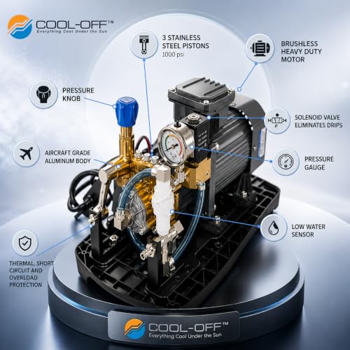 80’ High-Pressure Mist Cooling System Kit with Premium Edition Remote Pump W/App Control Comes with the Upgraded CO300 Pump (.006-40 nozzles) (Black 1/4" Tubing 80 ft) - color: 80' w/ 40- .006" Nozzles For Dry Humid Climates