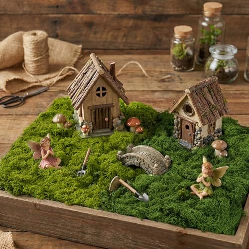 USMOLA Dual-Color Fake Moss for Potted Plants Indoor, 7OZ Realistic Artificial Moss for Fairy Gardens, Terrariums & Crafts, Faux Grass Decor for DIY, Home, Walls and Glass Jars (Light & Dark Green)