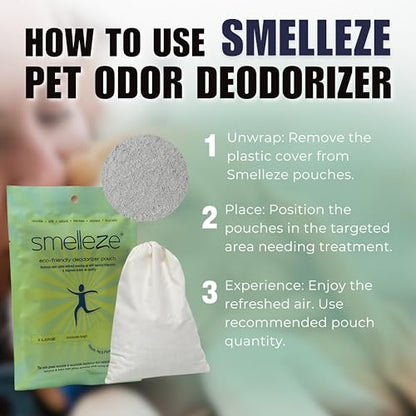 SMELLEZE Pet Odor Eliminator Pouch - Dogs, Cats, Birds - Covers 150 sqft | Works for Dog, Cat, Bird, Rodent & Reptile Stench in 150 Sq. Ft.