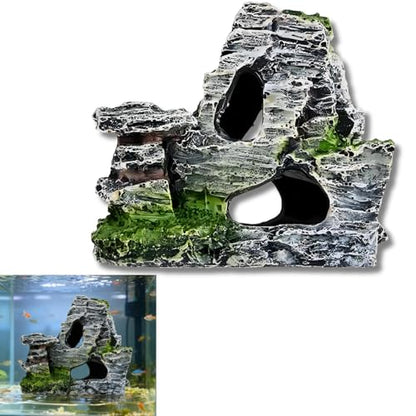 Artificial Moss Rock Cave Aquarium Decor, Fish Tank Hideout, Mountain Terrain Ornament