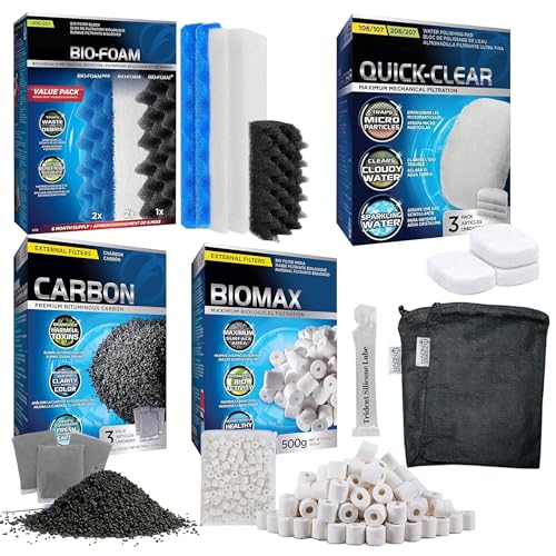 206/207 Filter Media Canister Filter Maintenance & Replacement Filter Media Kit, Including Trident Nova Filter Media Bags (Quick Clear/Water Pads, BioFoam, Carbon, Biomax) - size: 206/207