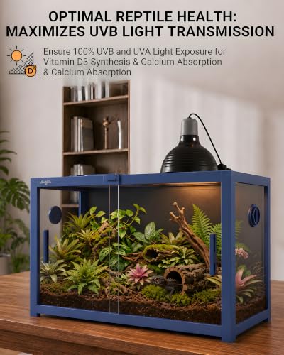 48 Gallon Reptile Tank, Leopard Gecko Reptile Enclosure Front Sliding Door | Stackable ventilation reptile terrariums Tank anti-escape locks and no-fingerprint handles humidification atomization - color: Blue, size: 48 Gallon