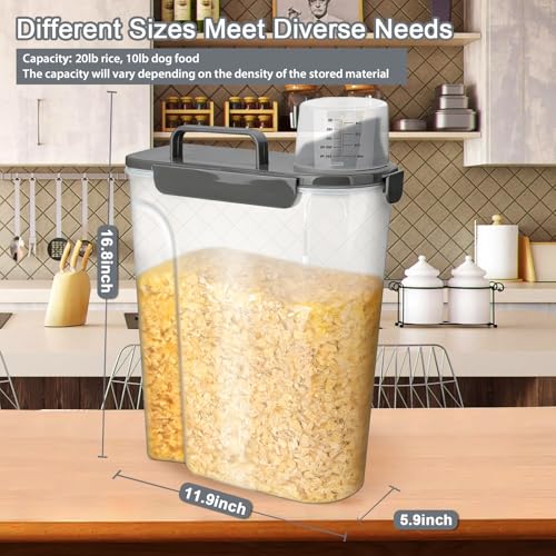 Rice Storage Containers, Rice dispenser with Pouring Spout Portable Handle for Flour, Pasta, Grain and Baking, Pet Dog Cat Bird Food Container 20 LB Grey - color: 20lb Grey