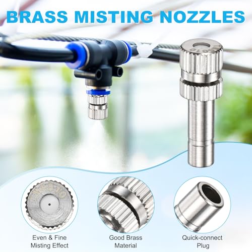 M METERXITY 20-Pack Brass Misting Nozzles, 0.02"/0.5mm Orifice Mister Replacement Heads for Outdoor Cooling System/Landscaping/Humidification/Greenhouse, 6mm Low-Pressure Fog Sprayer Nozzle - size: 0.02"/0.5mm, style: without Filter Mesh