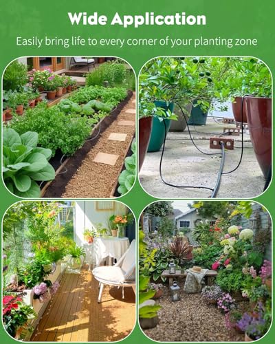 Pawfly Drip Irrigation Kit, Quick-Connect 100 ft. Drip Irrigation System with 1/4" Tubing Drippers and Accessories Plant Watering Devices for Greenhouse Lawn Patio Flower Bed