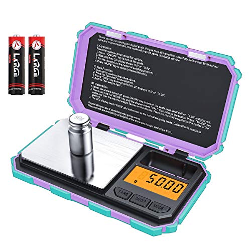 (Upgradaed) AMIR Digital Mini Scale, 200g /0.01g Pocket Scale, 50g Calibration Weight, Electronic Smart Scale, 6 Units, LCD Backlit Display, Tare, Auto Off, Stainless Steel (Battery Included) - color: Mint Green