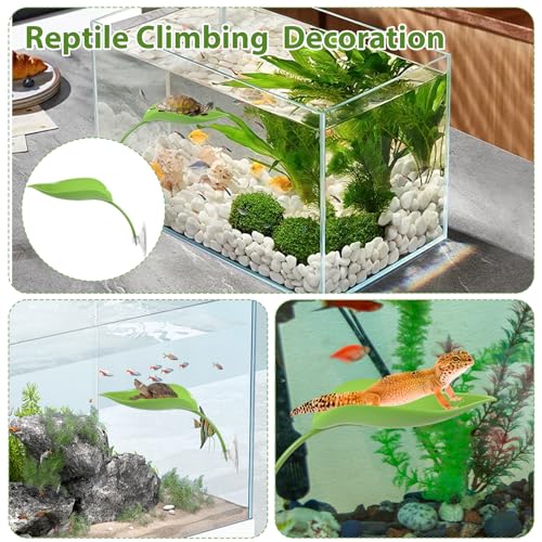 3 Pack Dwarf Frog Tank Accessories, Turtle Tank Accessories Leaf Shape Basking Platform with Suction Cups Frog Habitat Platform Reptile Leaf Aquarium Decoration Leopard Gecko Accessory
