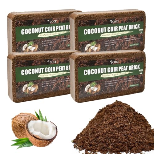 Coco Coir Brick - Low EC & pH Balanced, Compressed Organic Coconut Fiber Potting Mix for Indoor Outdoor Plants, Seed Starting, Hydroponics & Reptile Bedding(5.6lb) - size: 4Pcs