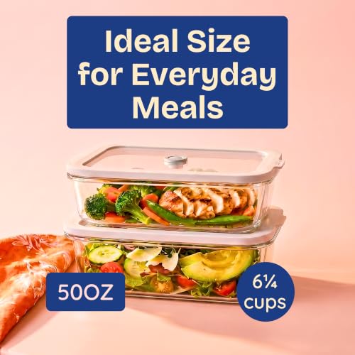 Non-Toxic Glass Food Containers with Lids, 2-Pack, 50 oz, Airtight, Gray | Plastic & BPA free. Glass body, glass lid & platinum silicone seal. Airtight & leakproof. Freezer & microwave safe. - color: Gray, size: 50 Oz