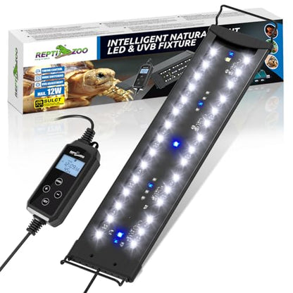 REPTIZOO UVB Reptile Light with Dimming, 18 inch UVA UVB LED Lamp for Bearded Dragon Turtle, 12W UVB Bulb Aluminum Fixture with Controller, 5 UVI Auto Mode, 0–100% Dimming & 9 Timer, Power-Off Memory - size: 18“