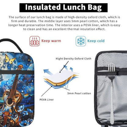 Moon Guitar Art Adult Insulated Lunch Bag, Portable Thermal Cooler Tote With Pockets, Durable Polyester Lunch Box With Handle For Work, Office, Travel - color: Style 5