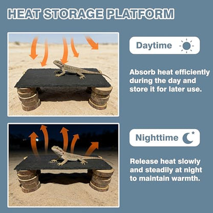 Bearded Dragon Basking Rock Platform with Wooden Pile,Natural Slate Stone Rocks Basking Platform,Habitat Hideouts Hide Cave Reptile Tank Accessories for Bearded Dragons,Geckos,Ball Pythons, Tortoise