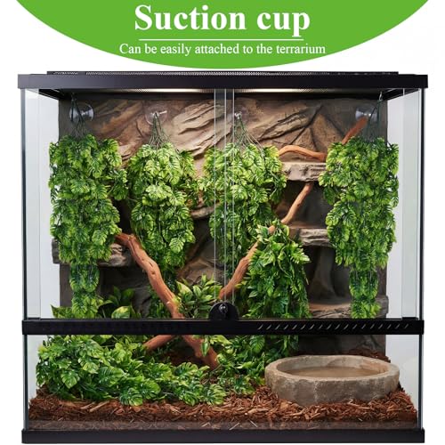 8 Pack Reptile Plants Terrarium Hanging Plant Vine Boston Climbing Terrarium Plant with Suction Cup for Bearded Dragons Lizard Crested Gecko Snake Crab Tank(Popular Series,Green) - style: Popular Series