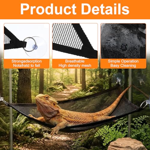 2Pcs Bearded Dragon Hammock, Breathable Mesh Reptile Hammock Lizard Tank Accessories, Triangle Geckos Hammocks for Bearded Dragons, Snakes, and Axolotls, Perfect Beard Dragon Tank Accessories（30x30x3