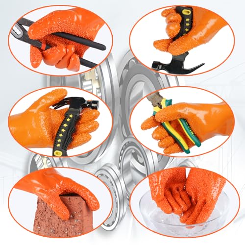 6 Pairs Sewer Gloves PVC Coated Non-Slip Oil & Chemical Resistant | 6 Pairs PVC Coated Sewer Gloves, Abrasion Resistant, Non-Slip Grip, Oil & Chemical Resistant for Drain Cleaning & Plumbing. - color: 6 Pairs Orange