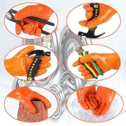 6 Pairs Sewer Gloves PVC Coated Non-Slip Oil & Chemical Resistant | 6 Pairs PVC Coated Sewer Gloves, Abrasion Resistant, Non-Slip Grip, Oil & Chemical Resistant for Drain Cleaning & Plumbing. - color: 6 Pairs Orange