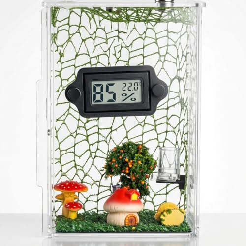2PCS Magnetic Temperature and Humidity Monitor Jumping Spider Enclosure Accessories Digital Thermometer Hygrometer Gauge for Reptile Terrarium Tanks, Gecko Bearded Dragon (Rectangle) - color: Rectangle