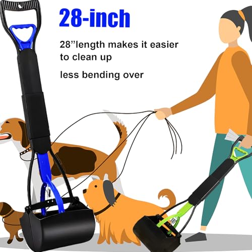ienjoyed 2-Pack Pooper Scooper for Large Small Dogs Heavy Duty, 28" Long Handle Poop Scoop for Yard, Grass, Gravel, Dog Poop Grabber with High Strength Material and Durable Spring - color: 2-Piece(Green& Blue)