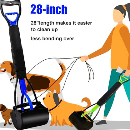 ienjoyed 2-Pack Pooper Scooper for Large Small Dogs Heavy Duty, 28" Long Handle Poop Scoop for Yard, Grass, Gravel, Dog Poop Grabber with High Strength Material and Durable Spring - color: 2-Piece(Green& Blue)