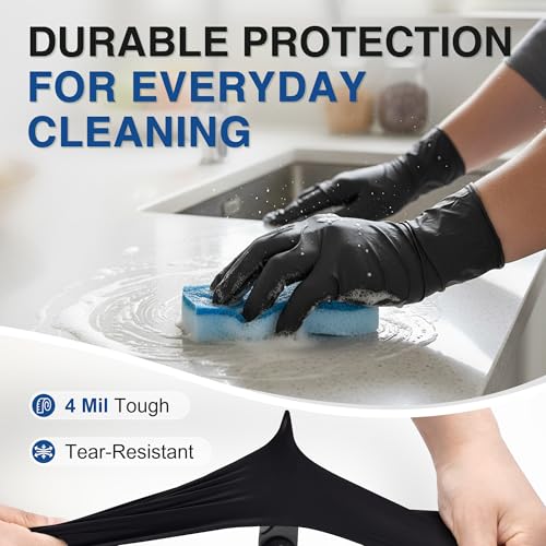 Schneider Nitrile Gloves, Gloves Disposable Latex Free, Powder Free | Black / Blue, 4-Mil, Medical Exam Glove, Food Safe Gloves, Cooking Gloves, Cleaning Gloves - color: Black, size: Small