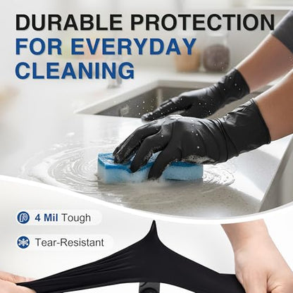 Schneider Nitrile Gloves, Gloves Disposable Latex Free, Powder Free | Black / Blue, 4-Mil, Medical Exam Glove, Food Safe Gloves, Cooking Gloves, Cleaning Gloves - color: Black, size: Medium