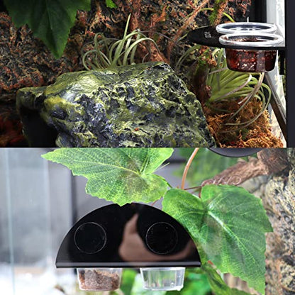 AIICIOO Gecko Feeder Ledge with 6 Pack Plastic Bowls Crested Gecko Food Dish Strong Magnetic Reptile Food Feeder Water Dish for Chameleon Bearded Dragon Tank Accessories - size: Feeding Ledge Black