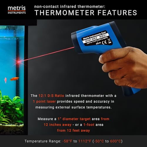 Metris Digital Infrared Thermometer for Aquarium Fish Tank, Reptile, Snake, Terrarium Accessories, Automotive, Laser Temperature Gun with 1-Point Aiming, MMM-2
