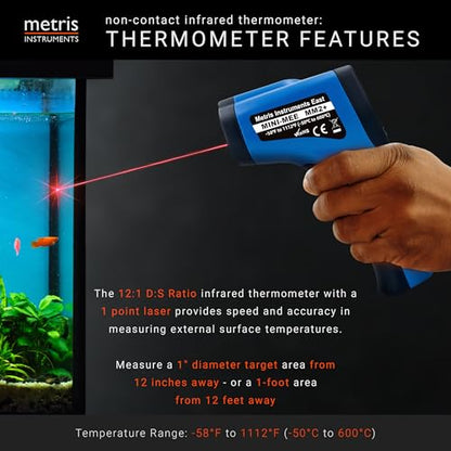 Metris Digital Infrared Thermometer for Aquarium Fish Tank, Reptile, Snake, Terrarium Accessories, Automotive, Laser Temperature Gun with 1-Point Aiming, MMM-2