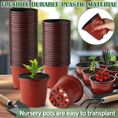 RooTrimmer 4 inch Round Nursery Pots 60pcs, 12 Cell Nursery Pots Trays 5 Pcs, Sturdy Seeds Starting Germination Shuttle Carrying Trays, Small Planter Nursery Propagation 5 Sets - color: Red + Black, size: 4 Inch 60 Pack Pots With 5 Pack Trays