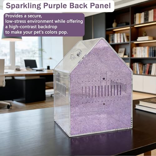 Magnetic Acrylic Spider Enclosure 5.3x5.3x7.3 Inch, House Shape Terrarium with Sparkling Purple Background for Jumping Spiders, Tarantula Slings & Mantis, Escape-Proof Habitat with Ventilation